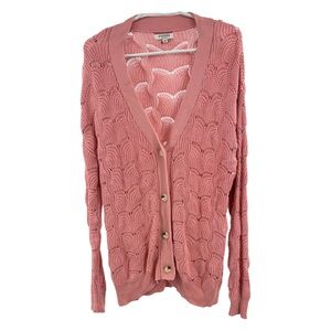 Andree by unit pink v-neck cardigan open knit lightweight 2X plus office casual